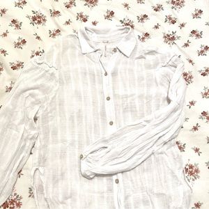Free People White Flowy Button Down Long Sleeve Shirt